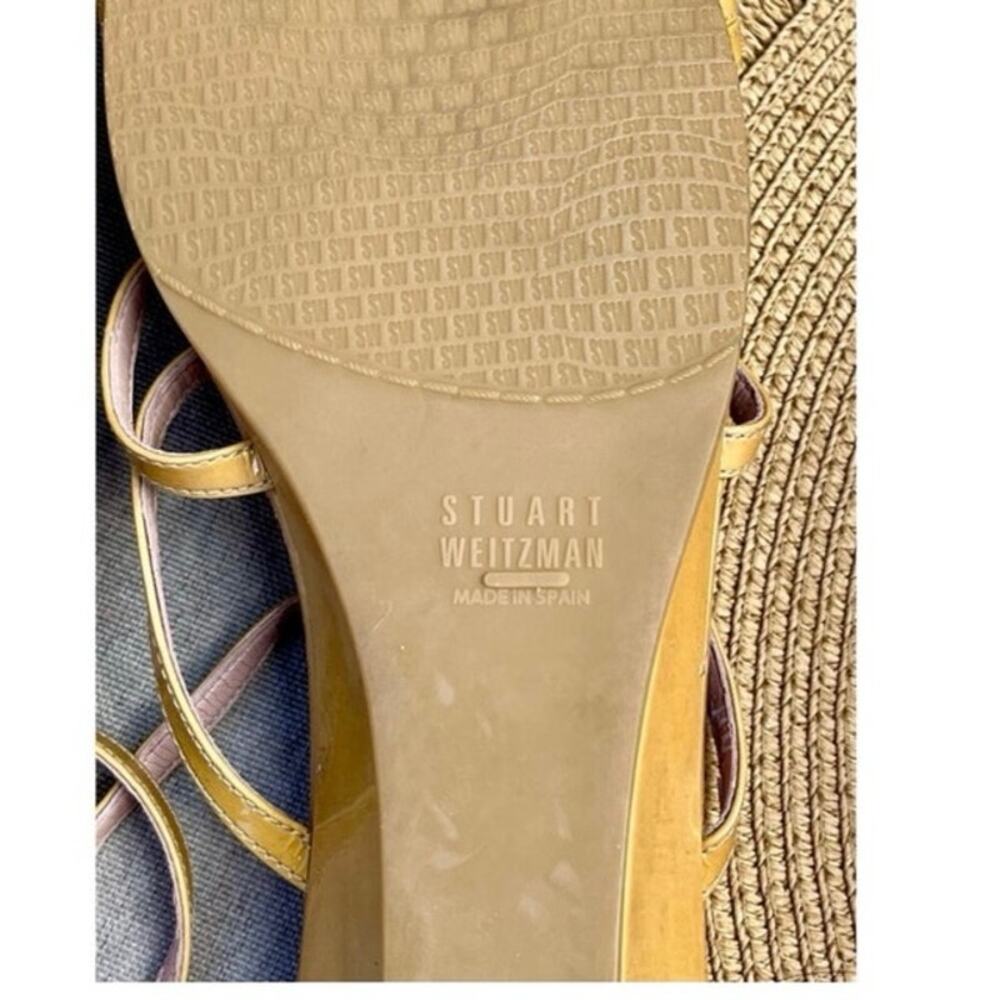 Stuart Weitzman Gold Chain T-Strap Leather Resort Sandals Size 8.5 Made in Spain - Picture 6 of 7